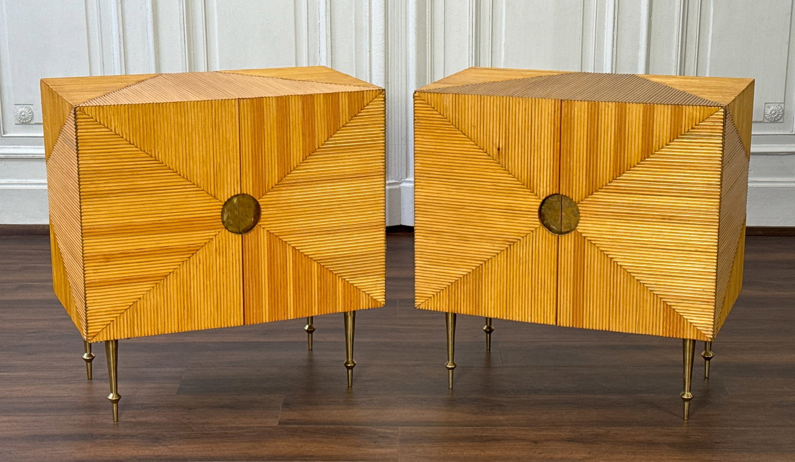 Pair Faux Bamboo And Brass Commode Cabinets (1 of 7)