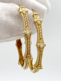 Judith Ripka 18k Yellow Gold & Diamond Hoop Earrings