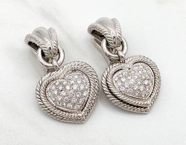 Diamond And 18k White Gold Heart Earrings