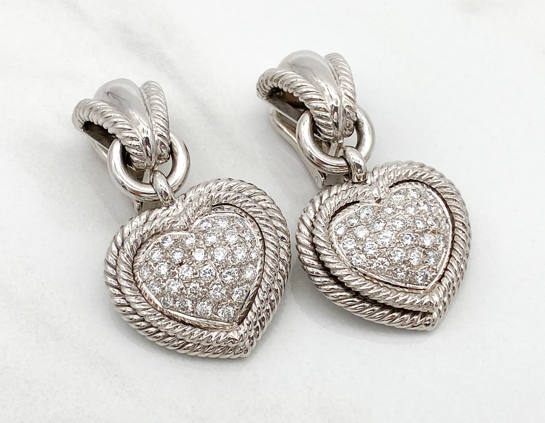 Diamond And 18k White Gold Heart Earrings (1 of 3)