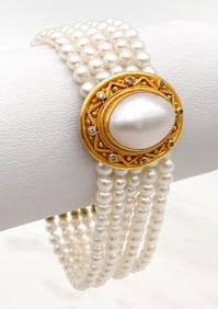 Carolyn Tyler 22k Yellow Gold, Pearl & Diamond Bracelet