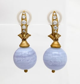 Elizabeth Rand Chalcedony & Diamond 18k Earrings