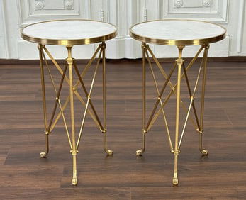 Pair Empire Style Bronze & Marble Gueridons