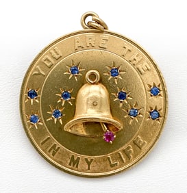 14k Yellow Gold Bell Pendant With Sapphires And Ruby