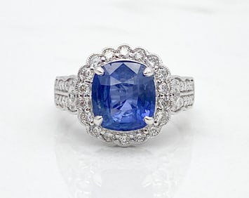 GIA Gem Quality Sapphire & Diamond Ring, Platinum