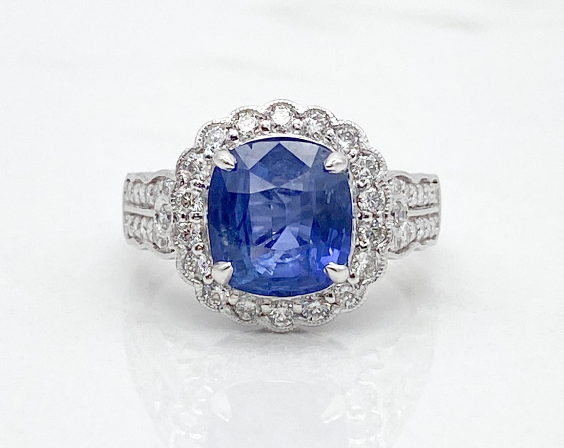 GIA Gem Quality Sapphire & Diamond Ring, Platinum (1 of 4)