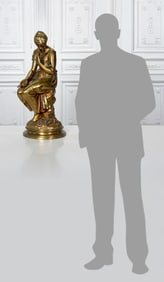 Large Bronze Sculpture - Young Woman With Bird