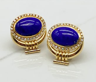 Lapis & Diamond 18k Yellow Gold Earrings
