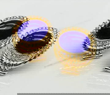 Lapis & Diamond 18k Yellow Gold Earrings: Lapis Cabochons And Approximately 1.80cts Diamonds Set In 18k Yellow Gold; 37.3 Total Weight. Post With Clips. Approximately 1 1/2 X 1 1/4 Inches. Wire Transfer Or Expedited Cashiers Check Required Fo