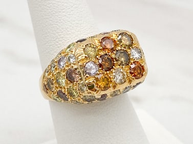 Multicolor Diamond And 18k Yellow Gold Ring