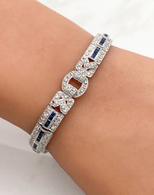 Art Deco Diamond & Sapphire Bracelet 18k White Gold