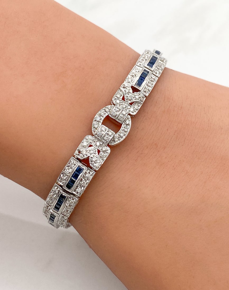 Art Deco Diamond & Sapphire Bracelet 18k White Gold (1 of 3)