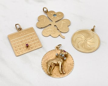 Tiffany & Other Large 14k Gold Pendants, 4 Pieces