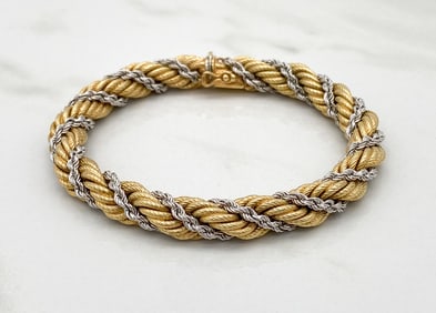 14k Yellow And White Gold Rope Bracelet