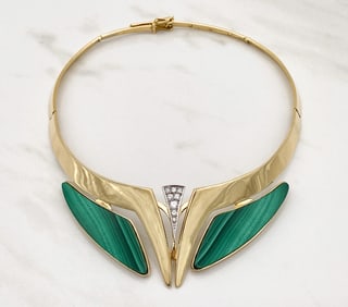 Grosse Malachite, 18k Yellow Gold & Diamond Necklace