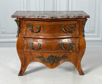 Miniature French Inlaid Bombe Commode Chest
