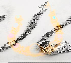 Antique Cameo / Intaglio 14k Yellow Gold Slide Bracelet: Ladies Vintage Charm / Slide Bracelet; Yellow Gold 14k; Each Slide Features Either A Gemstone Or Cameo / Intaglio; Strung On Cable Style Chain With Gold Beads; Total Length 6.5 Inches, Hidden Box Clas