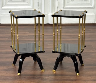 Pair Small Black Lacquer Etagere Stands