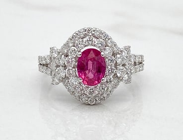 GIA Pink Sapphire And Diamond 18k Ring