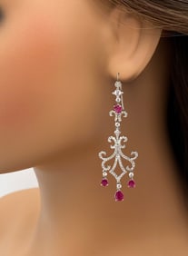 Ruby And Diamond 14k White Gold Dangle Earrings