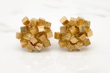 14k Yellow Gold Brutalist Cube Nugget Style Cufflinks