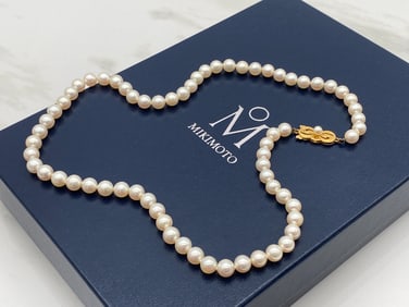 Mikimoto Pearl And 14k Yellow Gold Necklace