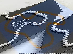 Mikimoto Pearl And 14k Yellow Gold Necklace: Mikimoto Pearl And 14k Yellow Gold Necklace Comprised Of 6mm-6.5mm Pearls And 14k Yellow Gold Clasp, 18 Inches, Includes Mikimoto Pearl Folder And Gift Box. Wire Transfer Or Expedited Cashiers Check R