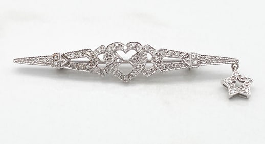 Diamond And 14k White Gold Pin