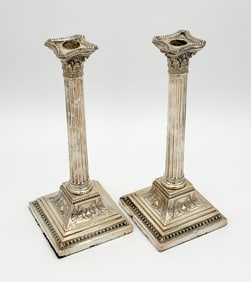 Pair English Silver Clad Candlesticks