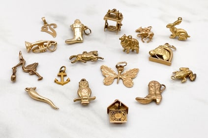 Group Of Seventeen 14k Yellow Gold Charms