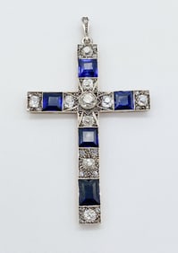 Sapphire And Diamond Cross Pendant