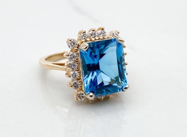 Blue Topaz And Diamond Ring, 14k White Gold