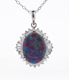 Black Opal And Diamond Pendant Necklace, Platinum