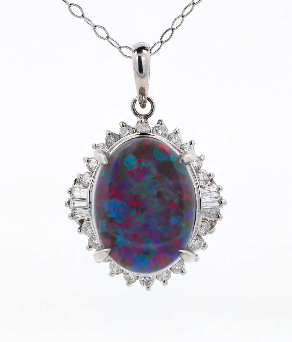 Black Opal And Diamond Pendant Necklace, Platinum (1 of 6)