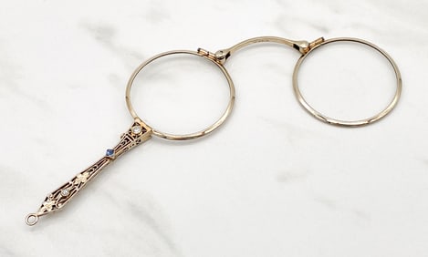 Antique 14k Lorgnette Folding Glasses Pendant
