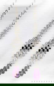 Amethyst, Enamel And 18k White Gold Dangle Earrings: Amethyst, Enamel And 18k White Gold Dangle Earrings Comprised Of Approximately 10ctw Amethysts And 1.7cts Round Brilliant Cut Diamonds (K-M, I1-I3) Set In 18k White Gold. 3.5 Inches Long, 11.7 Grams T