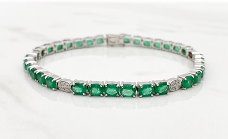 Zarina Emerald And Diamond 14k Line Bracelet