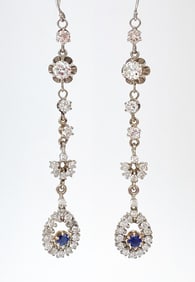 Sapphire And Diamond Drop Earrings, 14k White Gold