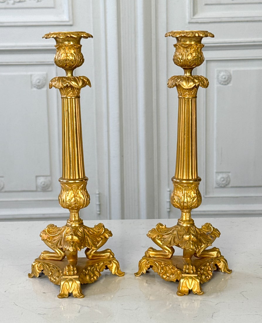 Pair Empire Gilt Bronze Candlesticks (1 of 4)