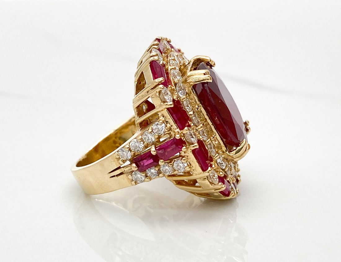 Ruby And Diamond 14k Yellow Gold Ring - 3
