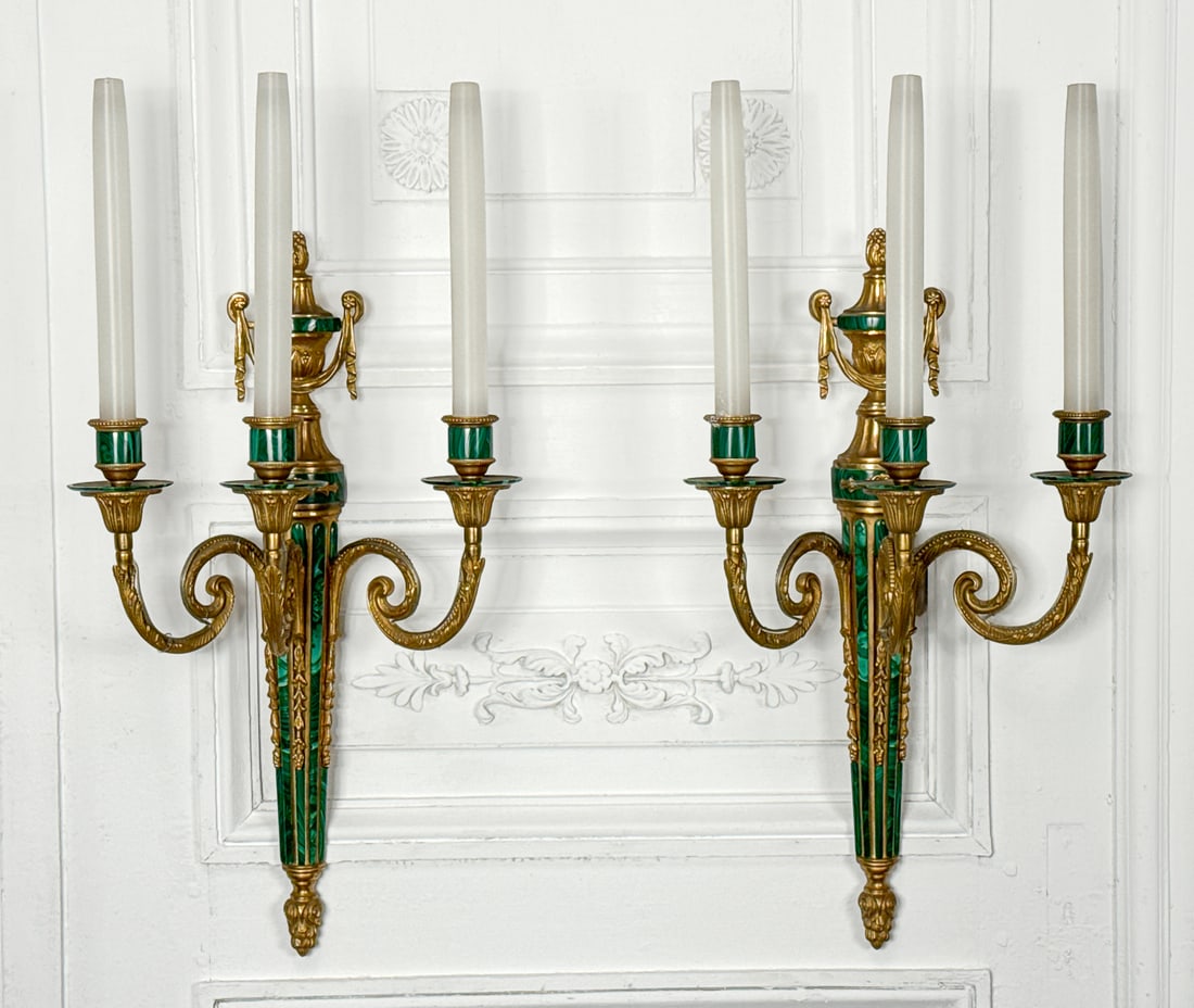 Pair Gilt Bronze & Malachite Sconces (1 of 5)