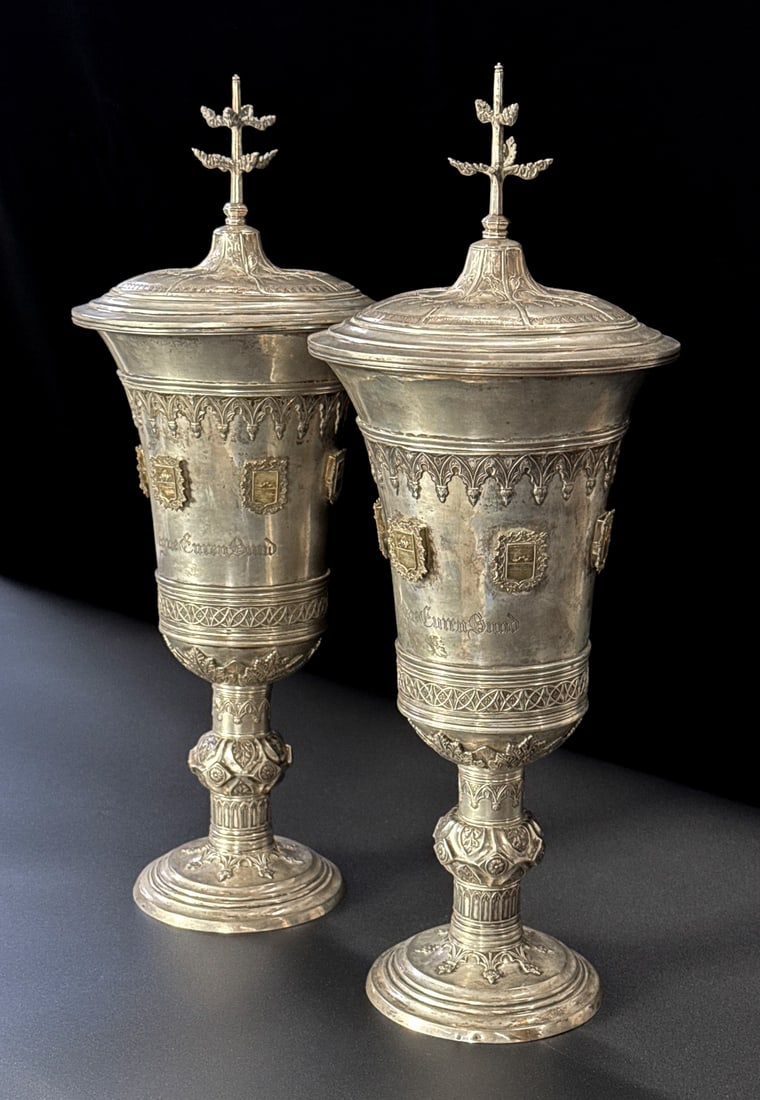 Pair Austrian .800 Silver Presentation Goblets - 5