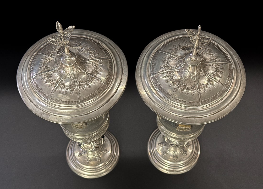 Pair Austrian .800 Silver Presentation Goblets - 6