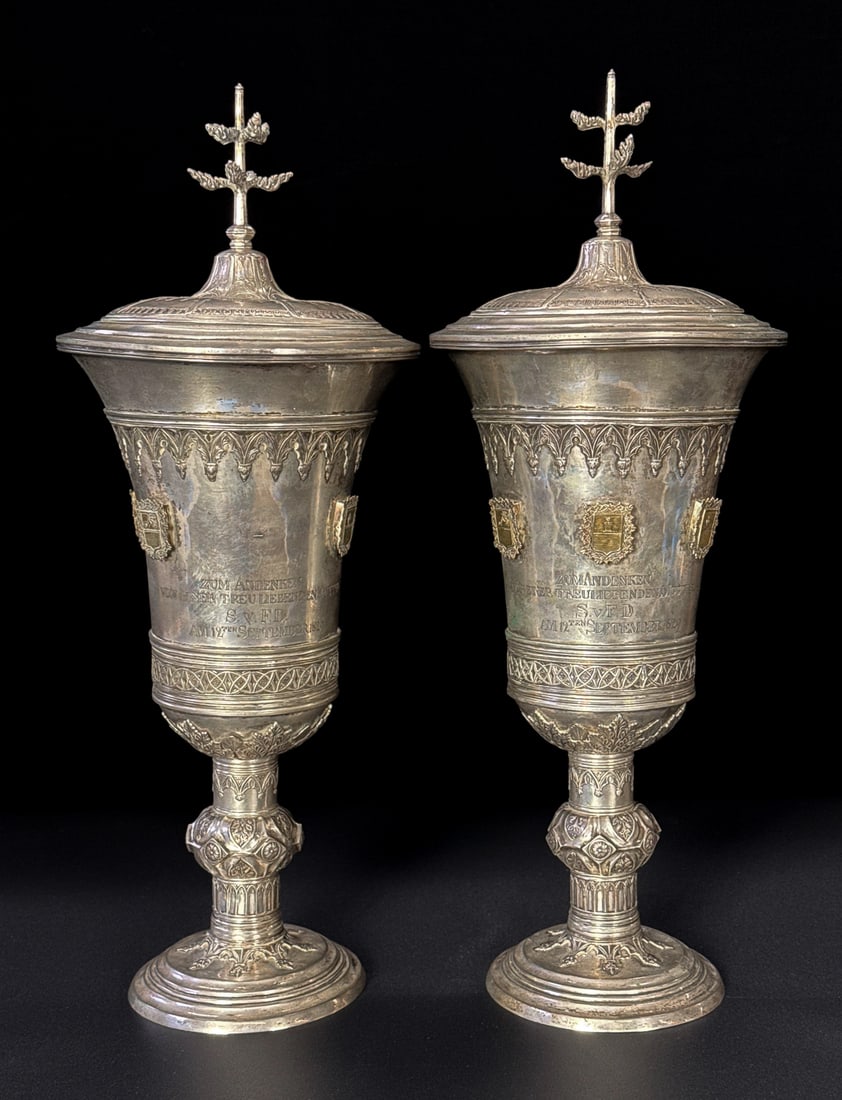 Pair Austrian .800 Silver Presentation Goblets - 8