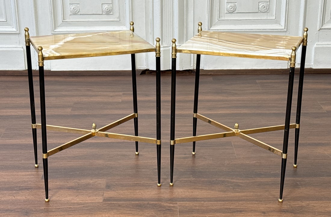 Pair Empire Style Onyx & Brass Side Tables (1 of 5)