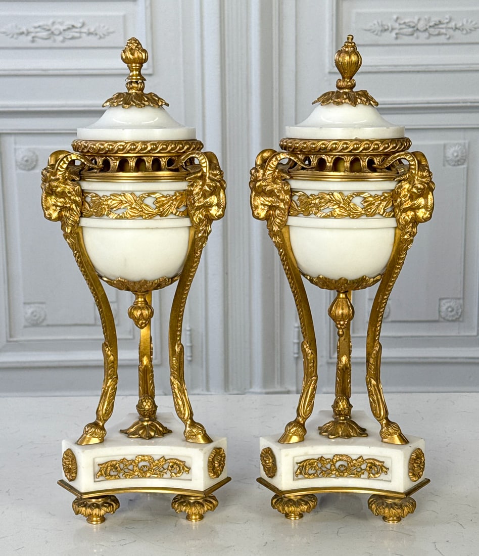 Pair Louis XVI Stylegilt Bronze & Marble Cassole (1 of 7)