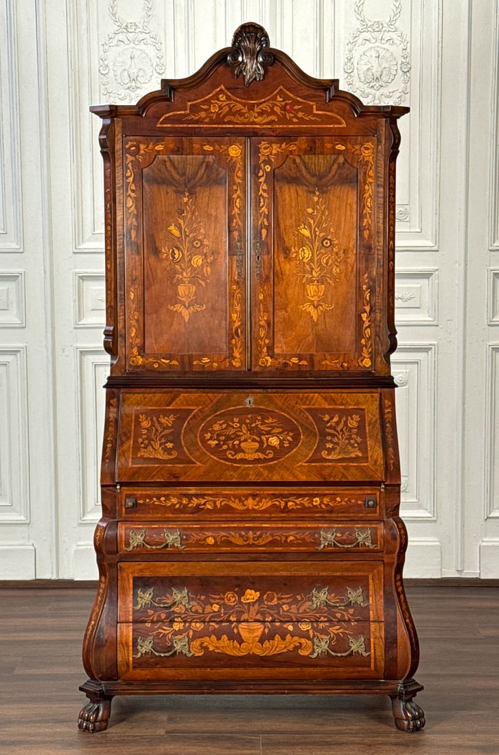 Rococo Style Marquetry Inlaid Secretary Desk (1 of 7)