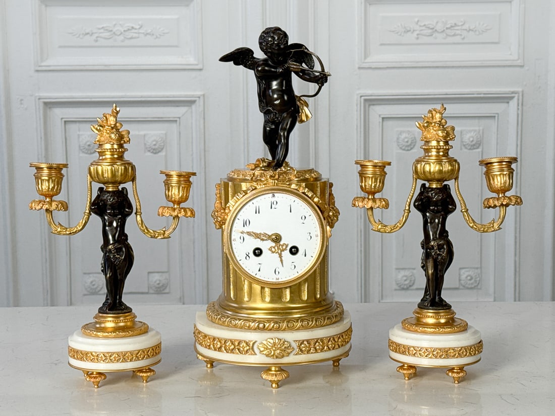 Louis XVI Style Bronze & Marble Clock Garniture (1 of 12)