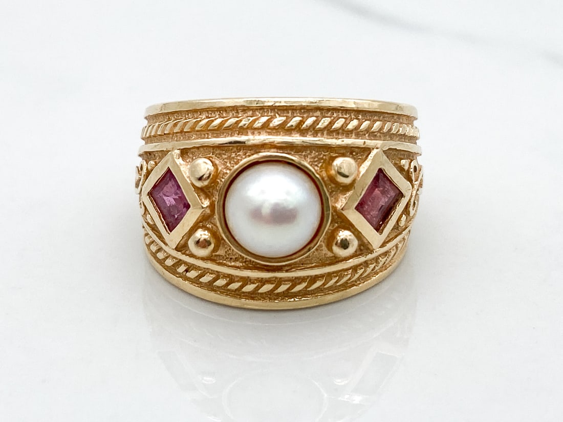 Elizabeth Gage Style 14k Pearl And Ruby Ring (1 of 2)