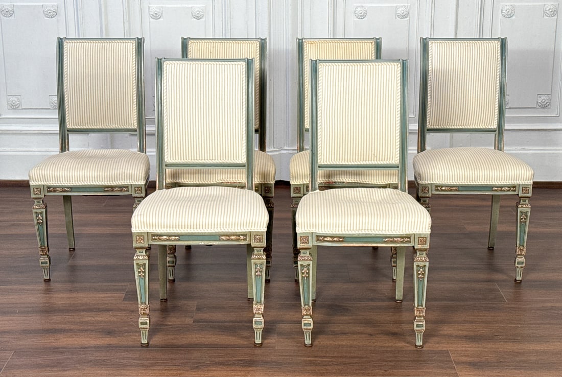 Six Louis XVIStyle Blue Paint Side Chairs (1 of 11)